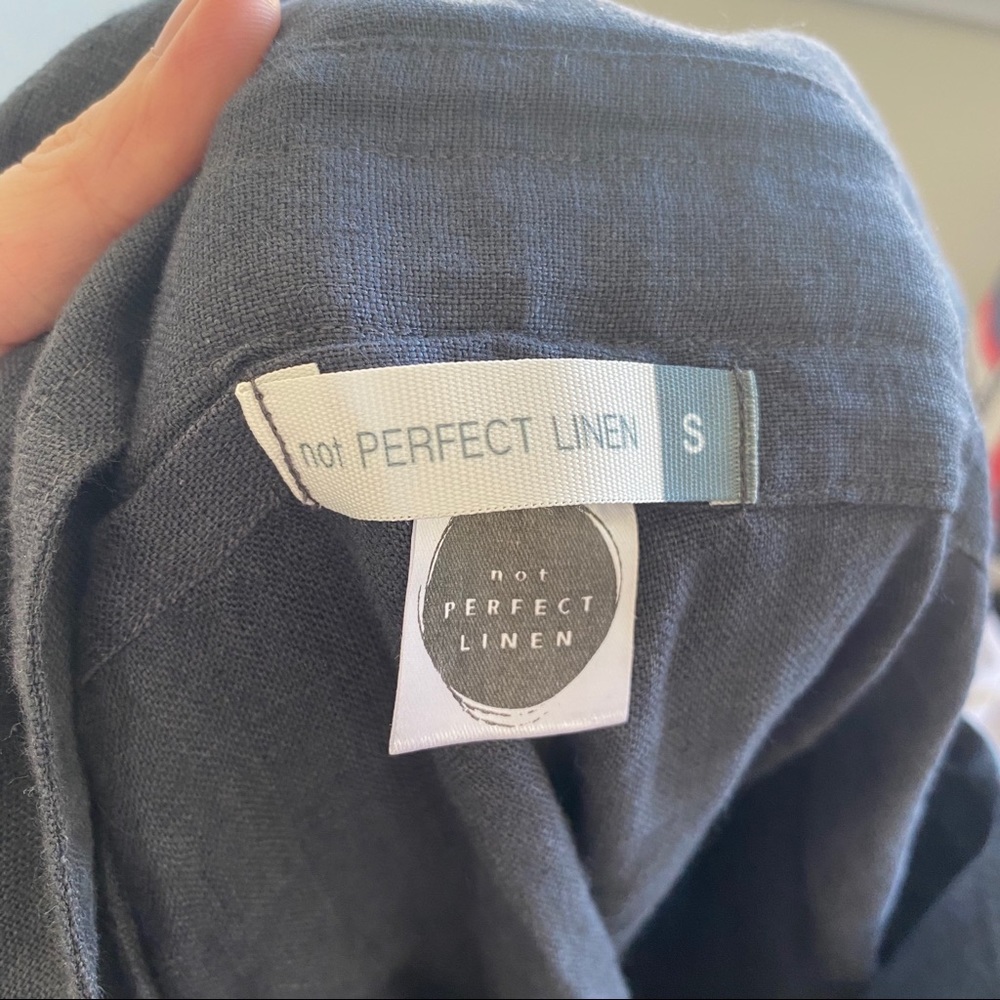 Not Perfect Linen Navy Jumpsuit Sz Small - Picture 6 of 7